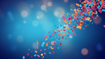 Colorful confetti falling against blue background