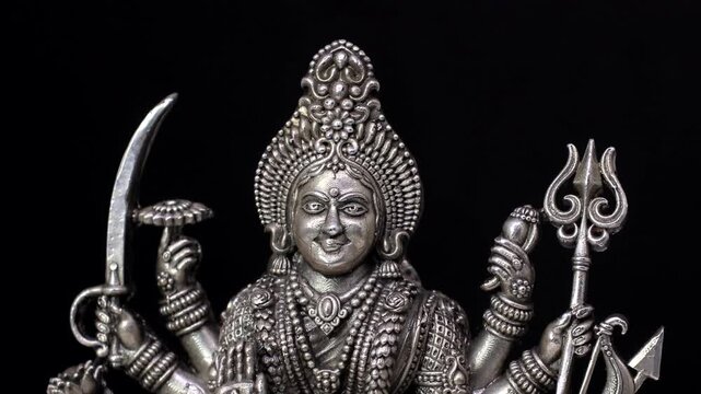 Silver Idol of Amba Maa | Hindu Goddess Murti, Sacred Indian Deity Sculpture, Religious Silver Idol for Home Temple, Puja, Worship, and Spiritual D&eacute;cor