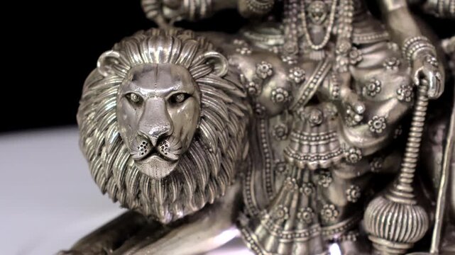 Silver Idol of Amba Maa | Hindu Goddess Murti, Sacred Indian Deity Sculpture, Religious Silver Idol for Home Temple, Puja, Worship, and Spiritual D&eacute;cor