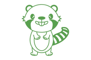 Obraz premium Smiling green raccoon outline poses cutely against the blank canvas showing its playful charm