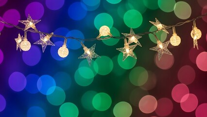 Festive string lights with star and bell shapes