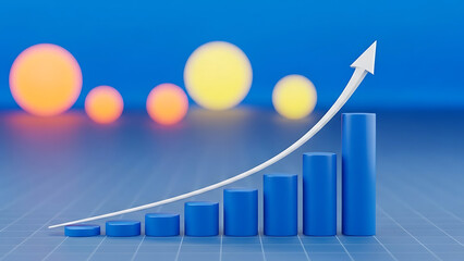 A vibrant 3d illustration of a rising bar chart, symbolizing business success and positive financial trends