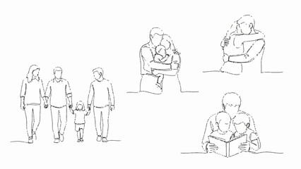 A family enjoying quality time together, walking and embracing in a serene environment