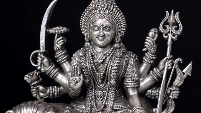 Silver Idol of Amba Maa | Hindu Goddess Murti, Sacred Indian Deity Sculpture, Religious Silver Idol for Home Temple, Puja, Worship, and Spiritual D&eacute;cor