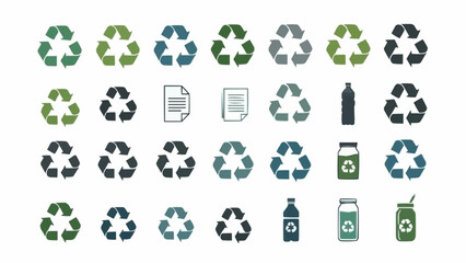 Collection of Recycling Symbols and Recyclable Materials Icons.