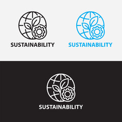 Sustainability Concept Logo Set featuring Earth Globe with Green Leaves and Gear Icon for Eco Friendly Business