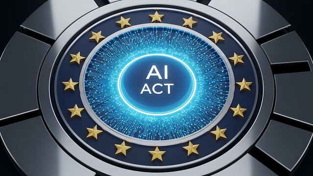 European union ai act logo symbolizing artificial intelligence regulation and technology - Powered by Adobe