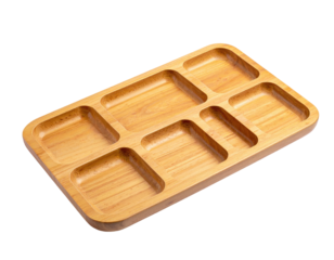 Wood tray with 7 rectangular recessed sections