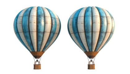 Twin striped balloons, blue and white, against black