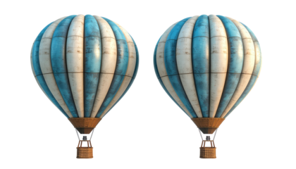 Twin striped balloons, blue and white, against black