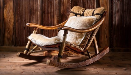 rustic log and bark rocking chair with upholstered seat