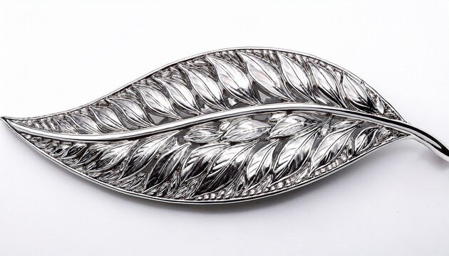 intricate silver leaf brooch jewelry isolated on white background