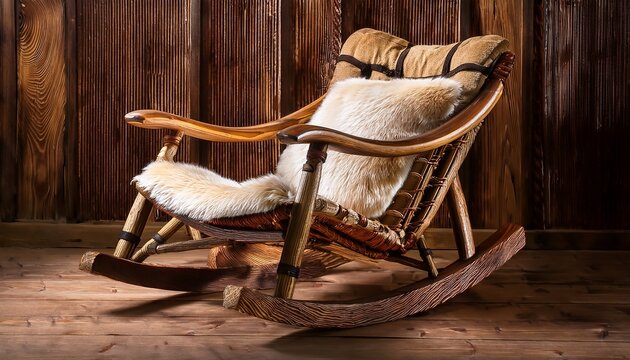 rustic log and bark rocking chair with upholstered seat
