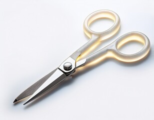 a pair of white scissors with a glowing outline isolated on white background