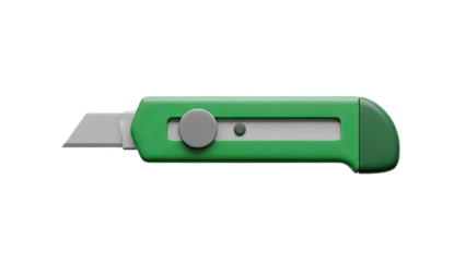 Green Utility Knife with Sharp Blade on transparent background