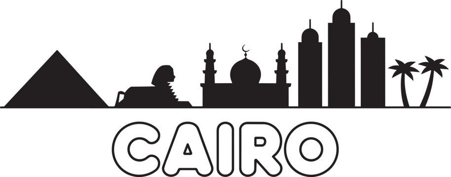Cairo egypt skyline black silhouette. Famous architectural attractions. Travel and tourism