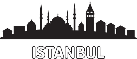 Istanbul turkey city skyline silhouette vector illustration featuring mosques and galata tower
