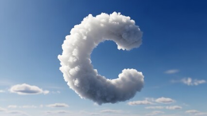Cloud shaped like the letter c in a blue sky. Suitable for branding, logo design, typography, weatherrelated designs, and educational content.