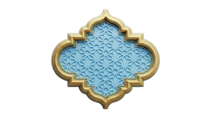 Islamic Geometric Pattern with Gold Frame on transparent background