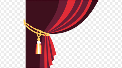 Elegant red theater curtain with golden rope and tassel isolated on transparent background © GW