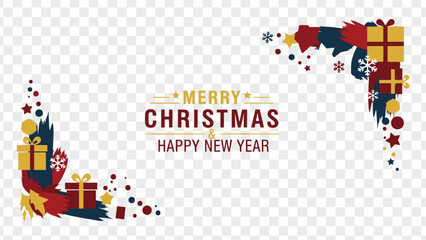Obraz premium Merry christmas and happy new year greeting card with colorful gift boxes and decorations
