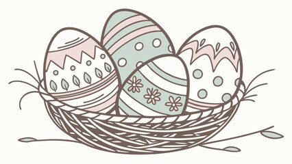 Hand Drawn Pastel Easter Eggs in Nest Illustration Spring Holiday Decoration Vector Graphic for Greeting Cards and Web Design