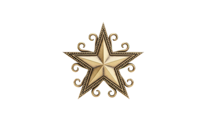 Ornate golden star with decorative swirls on transparent background