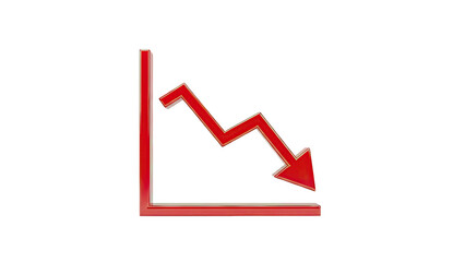 Red down trending graph with arrow on transparent background