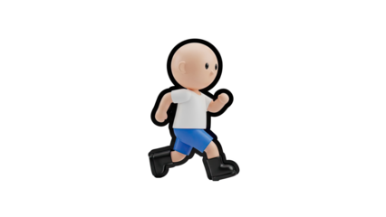 Cartoon boy running with boots on transparent background
