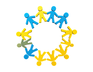 People circle, mixed colors, holding hands on black