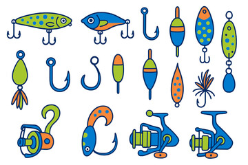 Fishing Gear Flat Design Icons © Andrei
