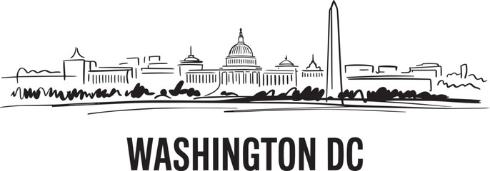 Washington DC famous landmarks capitol building and obelisk skyline sketch drawing isolated © Bakalia