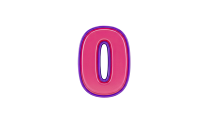 3D Pink Number 0 with Purple Outline on transparent background
