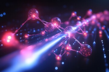 Colorful abstract representation of molecular structures and connections in a futuristic environment