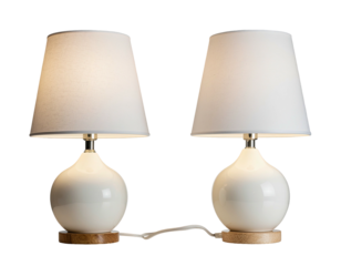 Two white lamps with fabric shades
