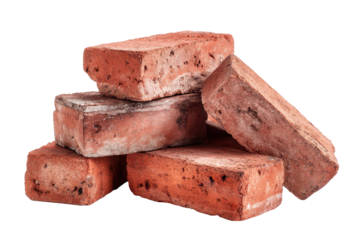 stack of red brick stones isolated on white or transparent png