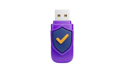 3D Secure USB drive with shield and checkmark icon on transparent background