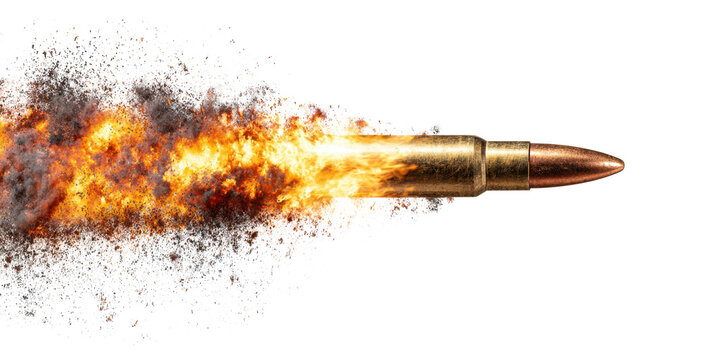 bullet shot with fire and smoke trail isolated on white or transparent png