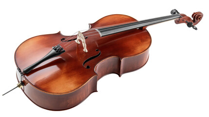 Cello showing its strings, f-holes, bridge, and pegbox, making music, isolated for classical compositions