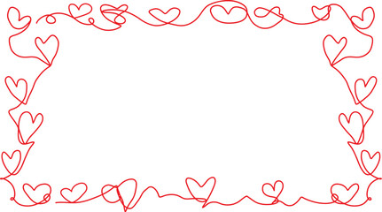 Romantic Red Heart Border Frame ? Continuous Line Art Vector for Love, Valentine?s Day, and Greeting Designs