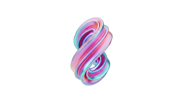 Abstract 3D Shape Twisting with Iridescent Colors on White