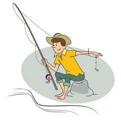 Happy man relaxing while fishing.