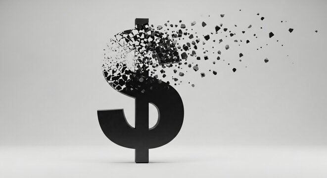 Dollar Sign Disintegrating into Particles Financial Crisis Economic Collapse Business Failure Concept