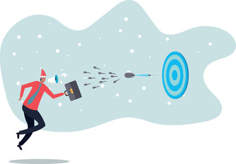 Fototapeta premium Marketing target strategy, leadership or skill to reach target or achievement, aiming for perfection winning,about a man and his life.