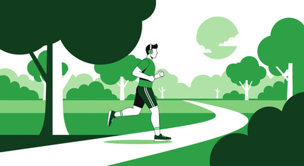 Man Jogging in Park Illustration, Healthy Lifestyle and Outdoor Exercise