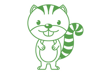 Smiling striped tail lemur outlined in green stands upright looking happy and content © Shipon