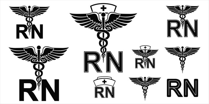 RN Caduceus and Nurse Symbols Collection on White Background registered nurse medical symbol
