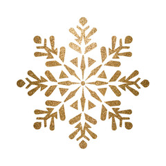 Golden snowflake design isolated on transparent background