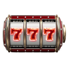 Obraz premium Slot Machine Reels Showing Three Lucky Sevens casino isolated on a transparent background