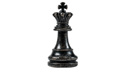 Black chess king piece representing strategy, leadership, power, and competition in a board game, transparent background